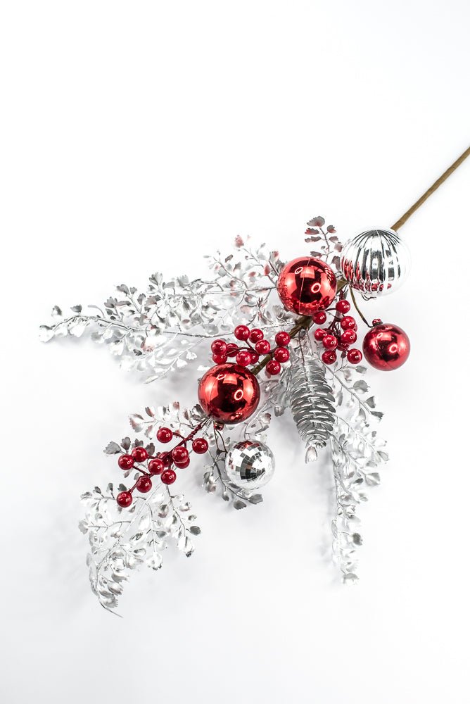 Artificial Mixed Silver Leaf Berry Ball Spray - 27" - Greenery MarketArtificial Flora65819