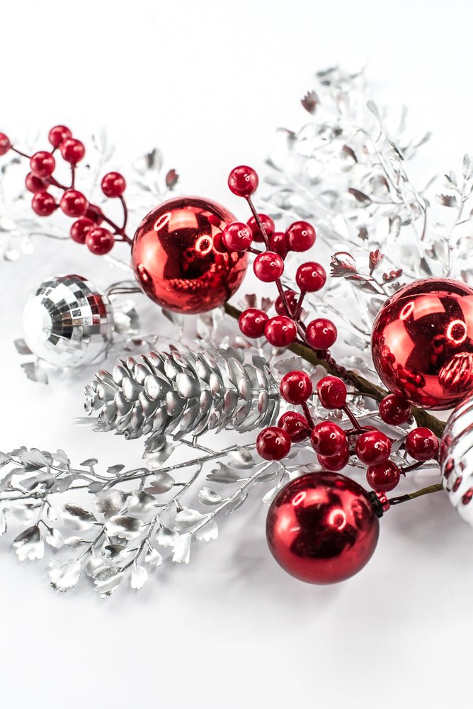 Artificial Mixed Silver Leaf Berry Ball Spray - 27" - Greenery MarketArtificial Flora65819