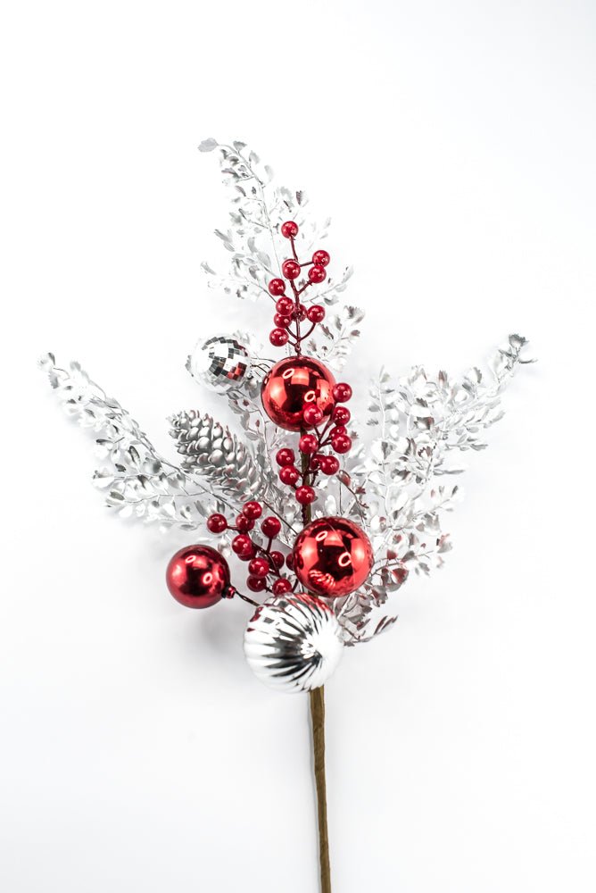 Artificial Mixed Silver Leaf Berry Ball Spray - 27" - Greenery MarketArtificial Flora65819