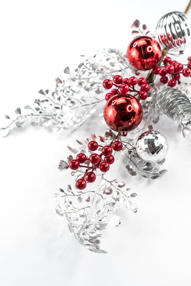 Artificial Mixed Silver Leaf Berry Ball Spray - 27" - Greenery MarketArtificial Flora65819