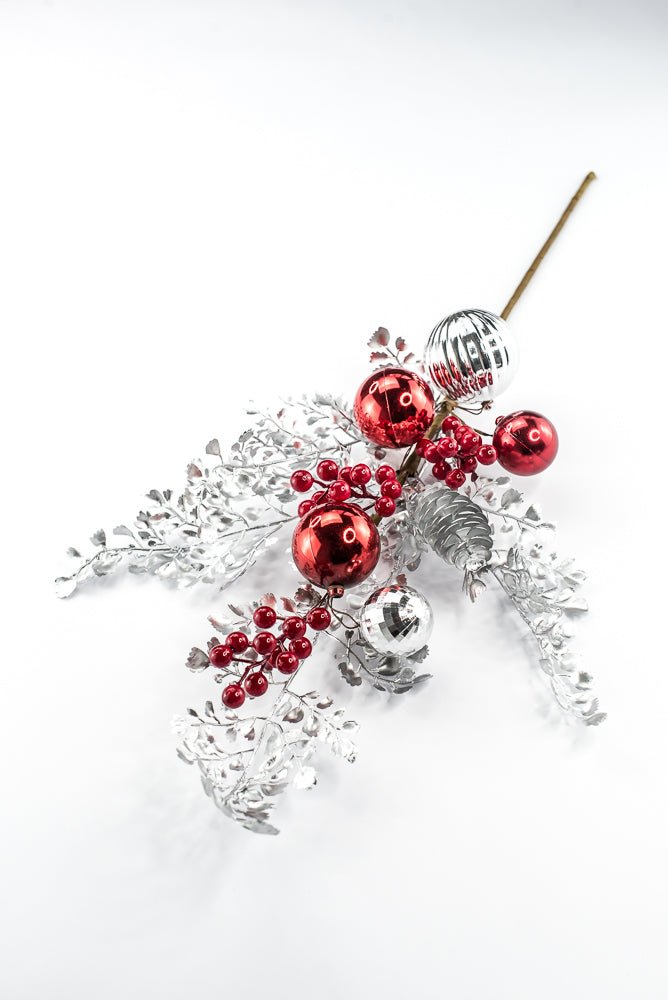 Artificial Mixed Silver Leaf Berry Ball Spray - 27" - Greenery MarketArtificial Flora65819