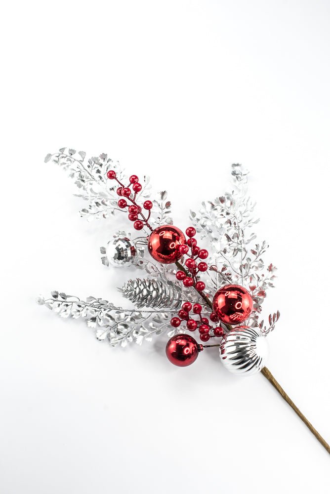 Artificial Mixed Silver Leaf Berry Ball Spray - 27" - Greenery MarketArtificial Flora65819