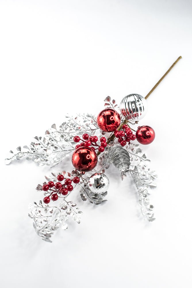 Artificial Mixed Silver Leaf Berry Ball Spray - 27" - Greenery MarketArtificial Flora65819
