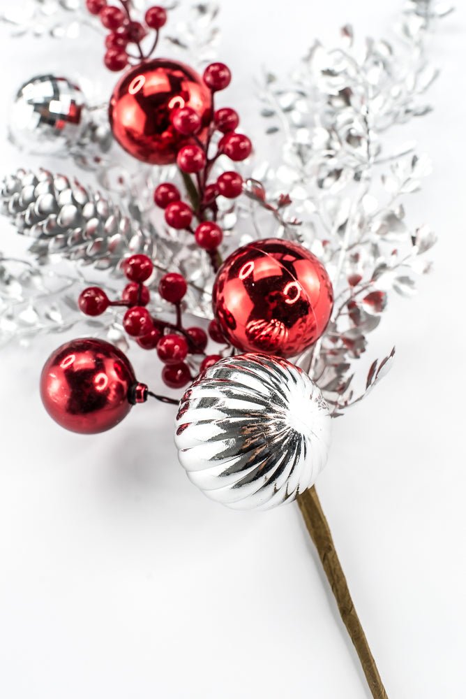 Artificial Mixed Silver Leaf Berry Ball Spray - 27" - Greenery MarketArtificial Flora65819
