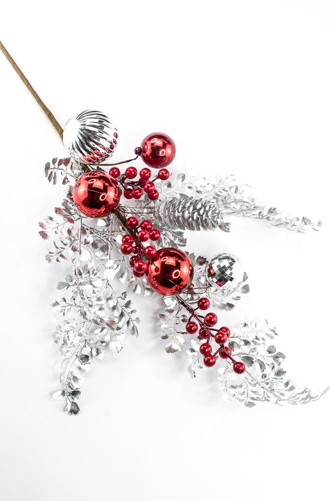 Artificial Mixed Silver Leaf Berry Ball Spray - 27" - Greenery MarketArtificial Flora65819