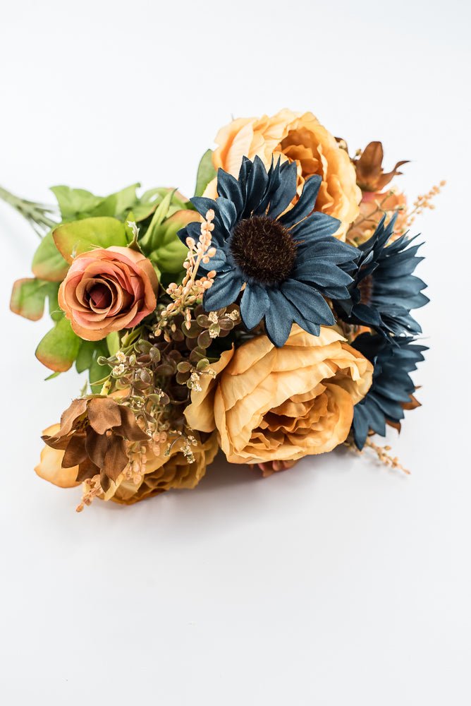 Artificial Mustard & Blue Sunflower Peony Rose - 19" - Greenery Market57530MUBL