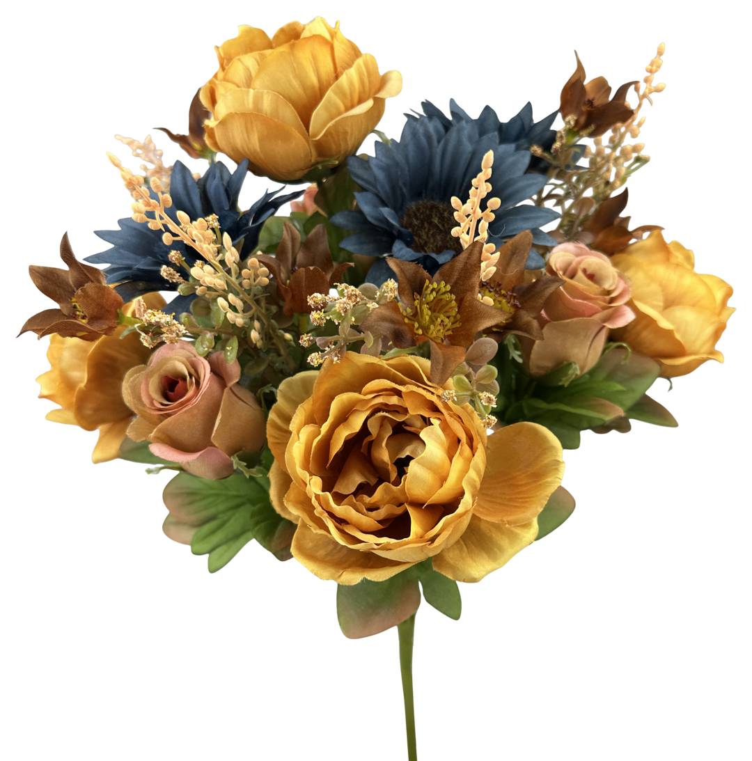 Artificial Mustard & Blue Sunflower Peony Rose - 19" - Greenery Market57530MUBL
