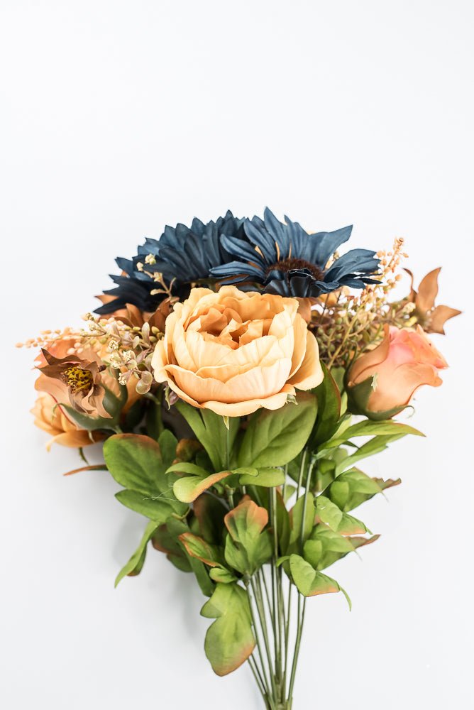 Artificial Mustard & Blue Sunflower Peony Rose - 19" - Greenery Market57530MUBL