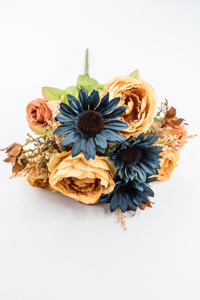 Artificial Mustard & Blue Sunflower Peony Rose - 19" - Greenery Market57530MUBL