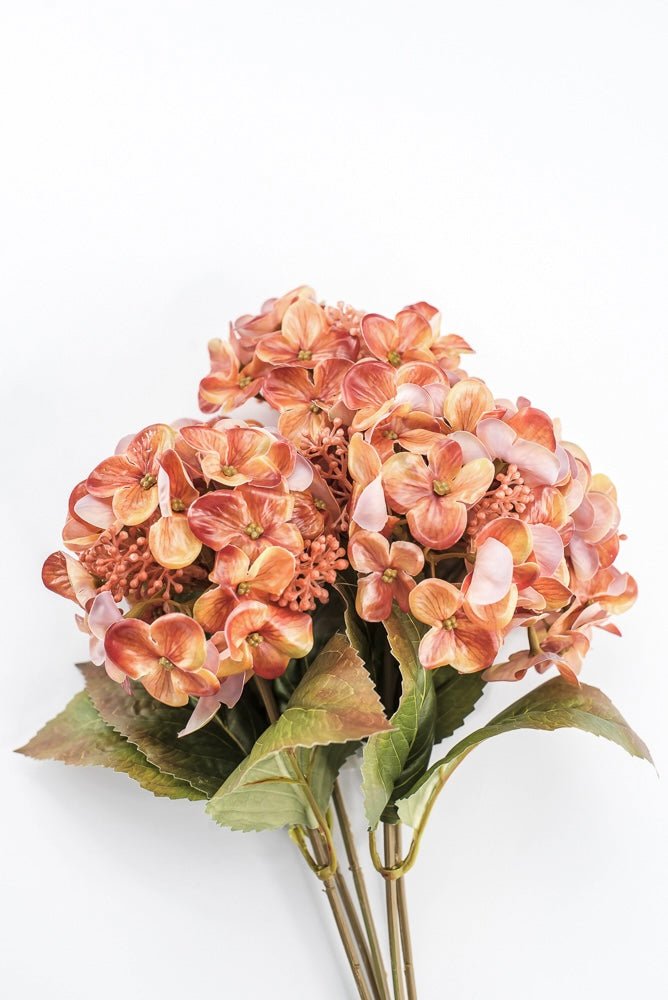 Artificial Orange Hydrangea Bush - 17" - Greenery MarketArtificial Flora85981-OR