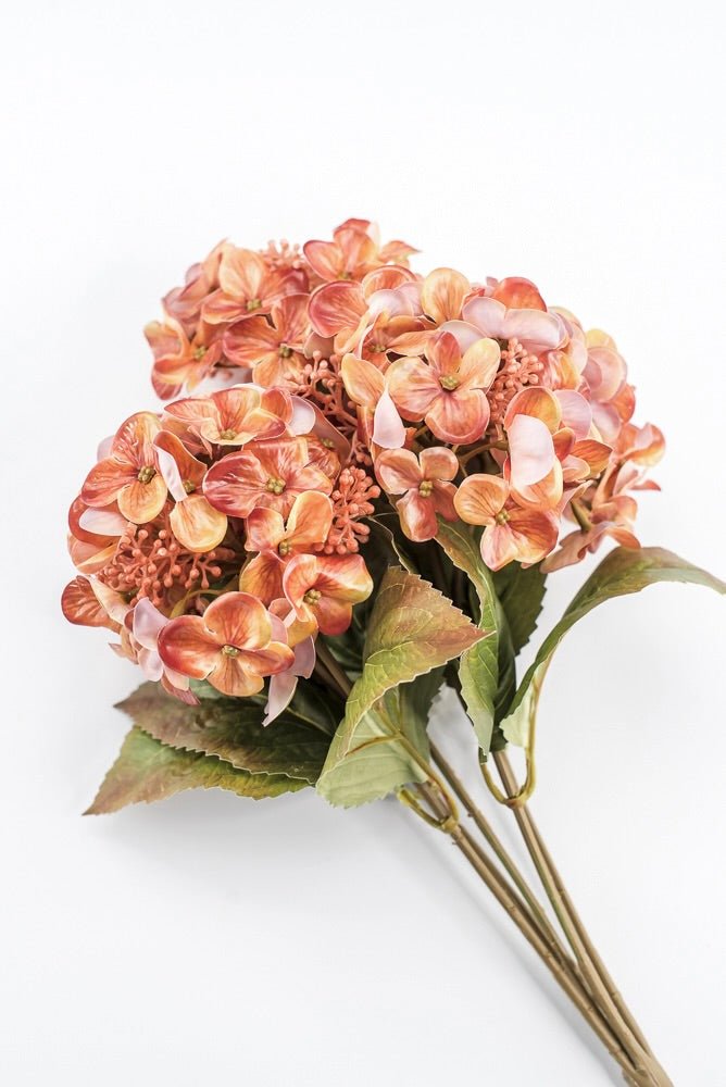 Artificial Orange Hydrangea Bush - 17" - Greenery MarketArtificial Flora85981-OR