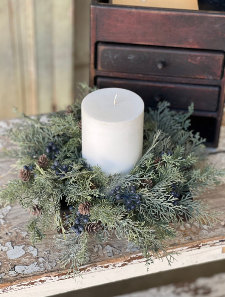 Artificial pine, twigs, and cedar mini wreath candle ring - Greenery MarketgreeneryXG7843