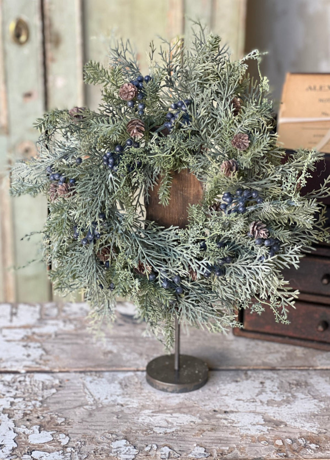 Artificial pine, twigs, and cedar mini wreath candle ring - Greenery MarketgreeneryXG7843