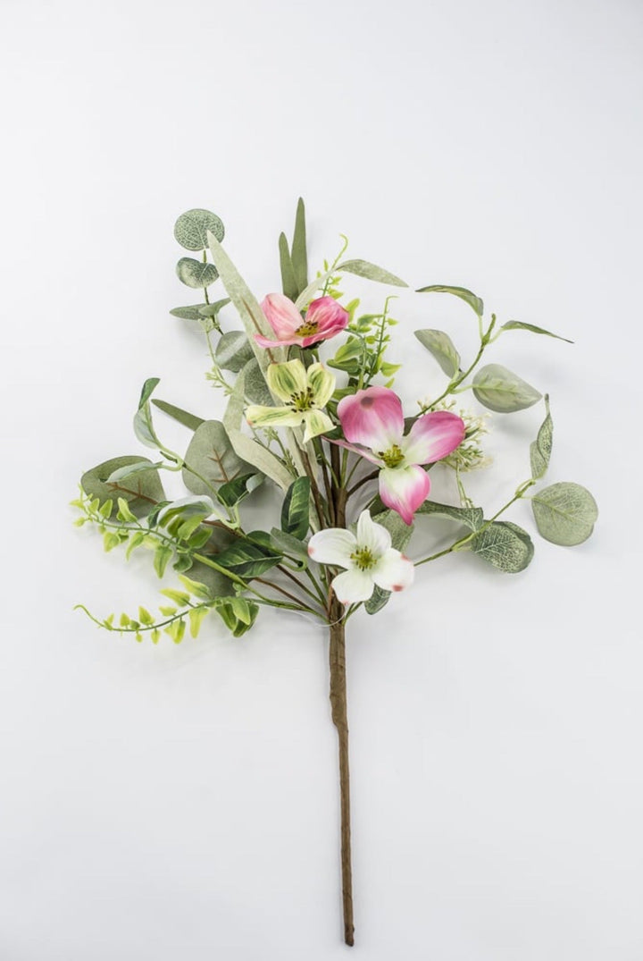 Artificial pink dogwood and greenery pick - Greenery Marketartificial flowers63382