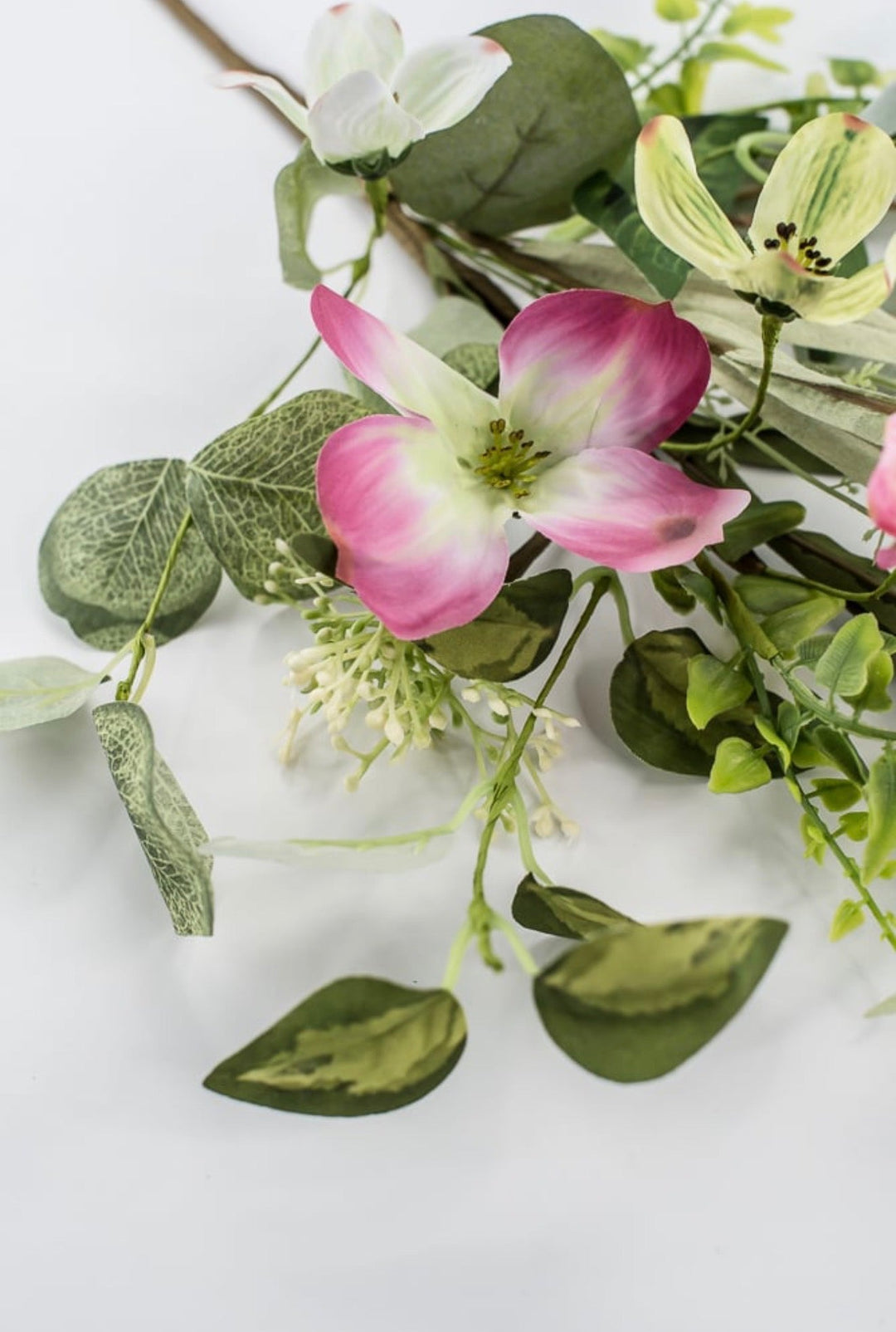 Artificial pink dogwood and greenery pick - Greenery Marketartificial flowers63382