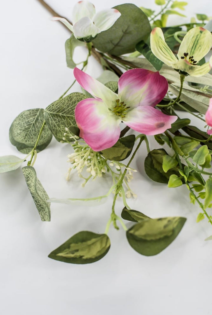 Artificial pink dogwood and greenery pick - Greenery Marketartificial flowers63382