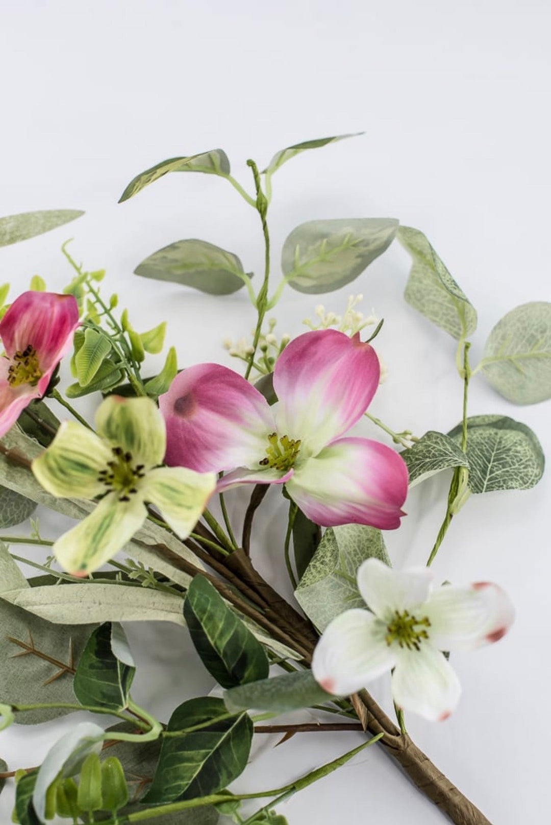 Artificial pink dogwood and greenery pick - Greenery Marketartificial flowers63382