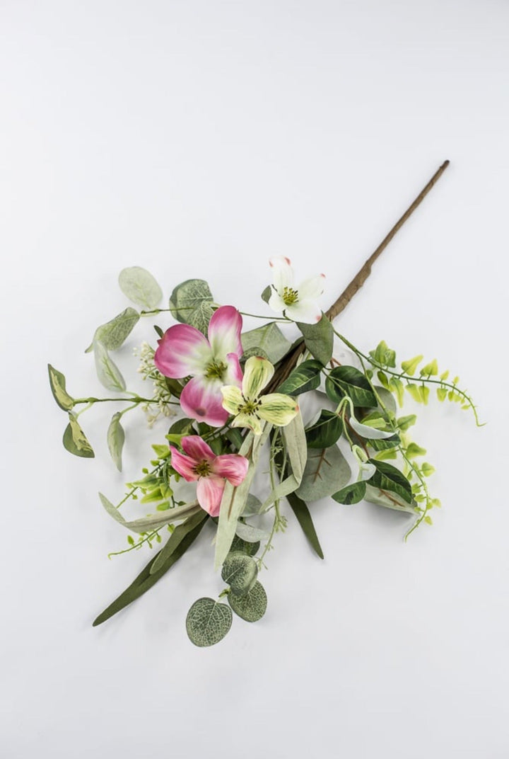 Artificial pink dogwood and greenery pick - Greenery Marketartificial flowers63382