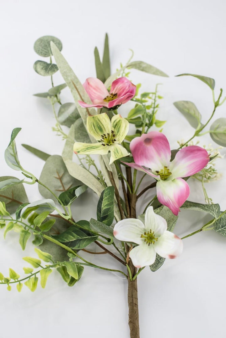 Artificial pink dogwood and greenery pick - Greenery Marketartificial flowers63382