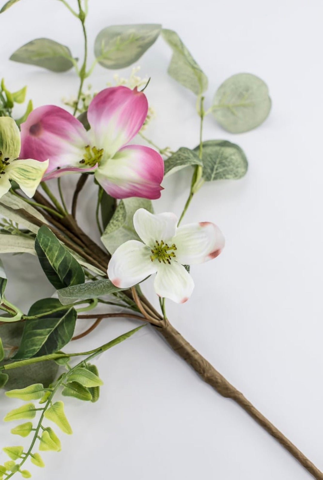 Artificial pink dogwood and greenery pick - Greenery Marketartificial flowers63382