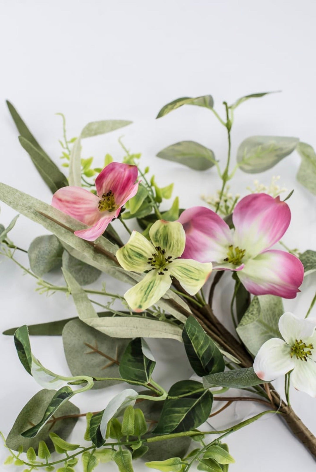 Artificial pink dogwood and greenery pick - Greenery Marketartificial flowers63382