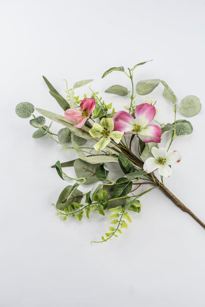 Artificial pink dogwood and greenery pick - Greenery Marketartificial flowers63382