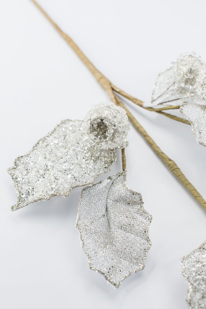 Artificial Platinum Glitter Berry Leaf Spray - 27" - Greenery MarketArtificial Flowers282031