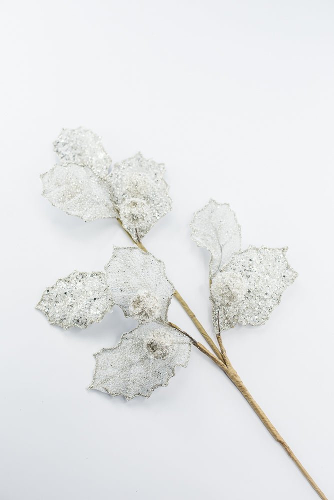 Artificial Platinum Glitter Berry Leaf Spray - 27" - Greenery MarketArtificial Flowers282031
