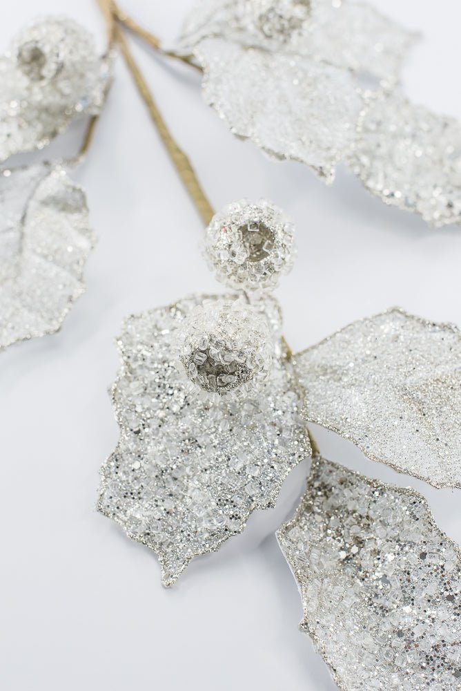 Artificial Platinum Glitter Berry Leaf Spray - 27" - Greenery MarketArtificial Flowers282031