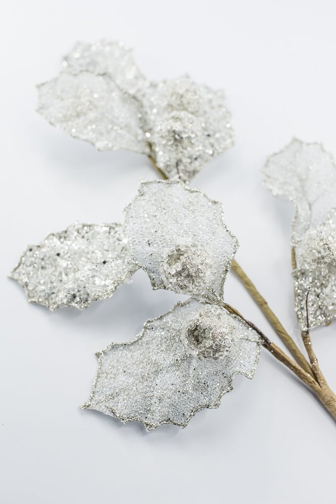 Artificial Platinum Glitter Berry Leaf Spray - 27" - Greenery MarketArtificial Flowers282031