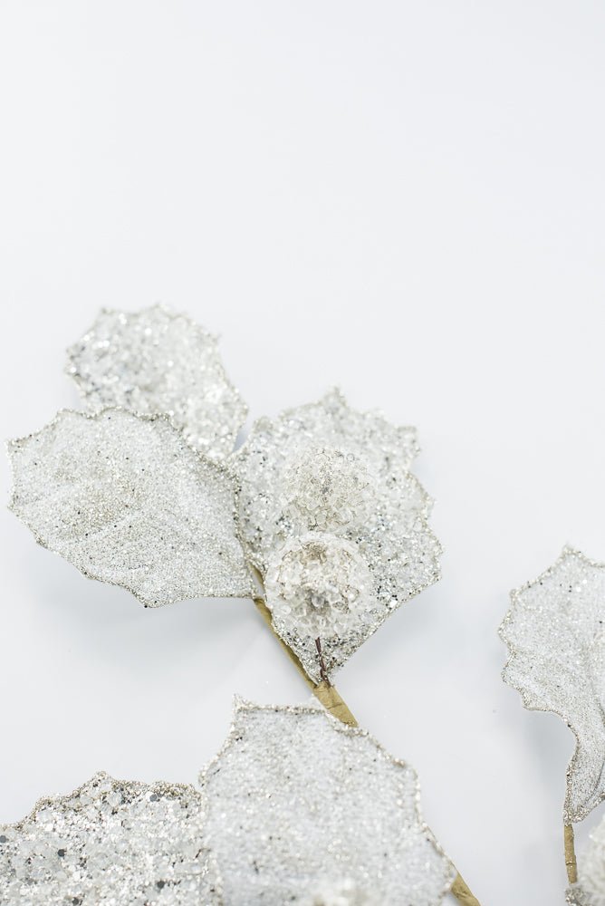 Artificial Platinum Glitter Berry Leaf Spray - 27" - Greenery MarketArtificial Flowers282031