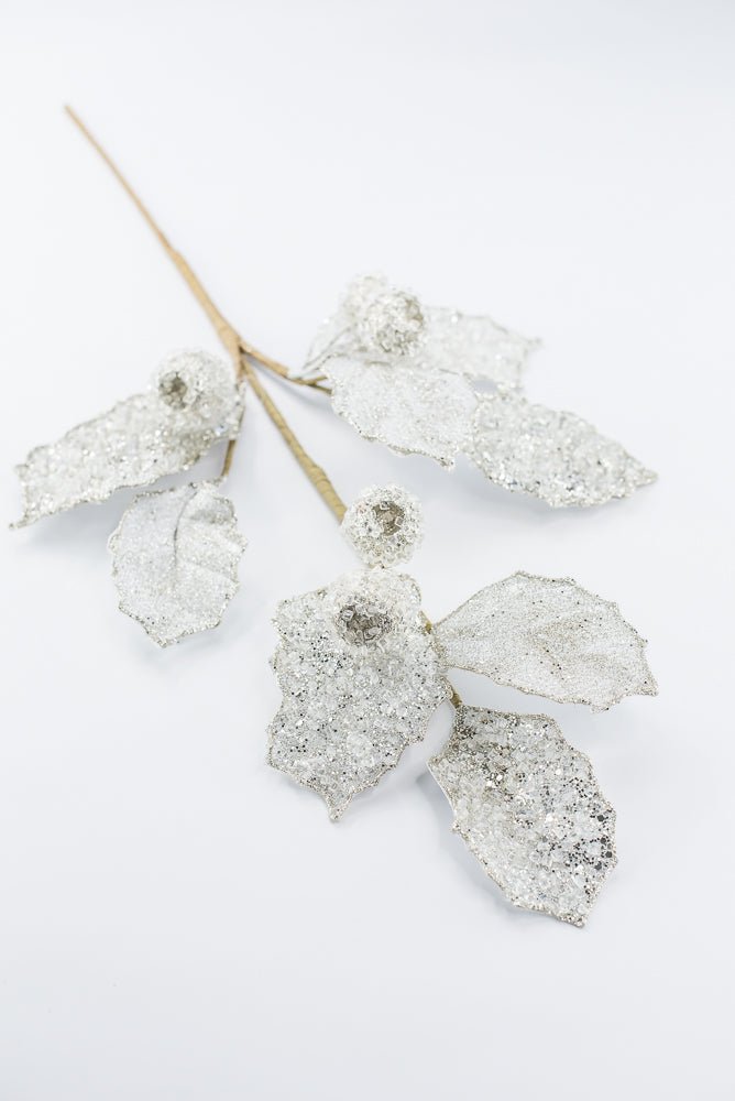 Artificial Platinum Glitter Berry Leaf Spray - 27" - Greenery MarketArtificial Flowers282031
