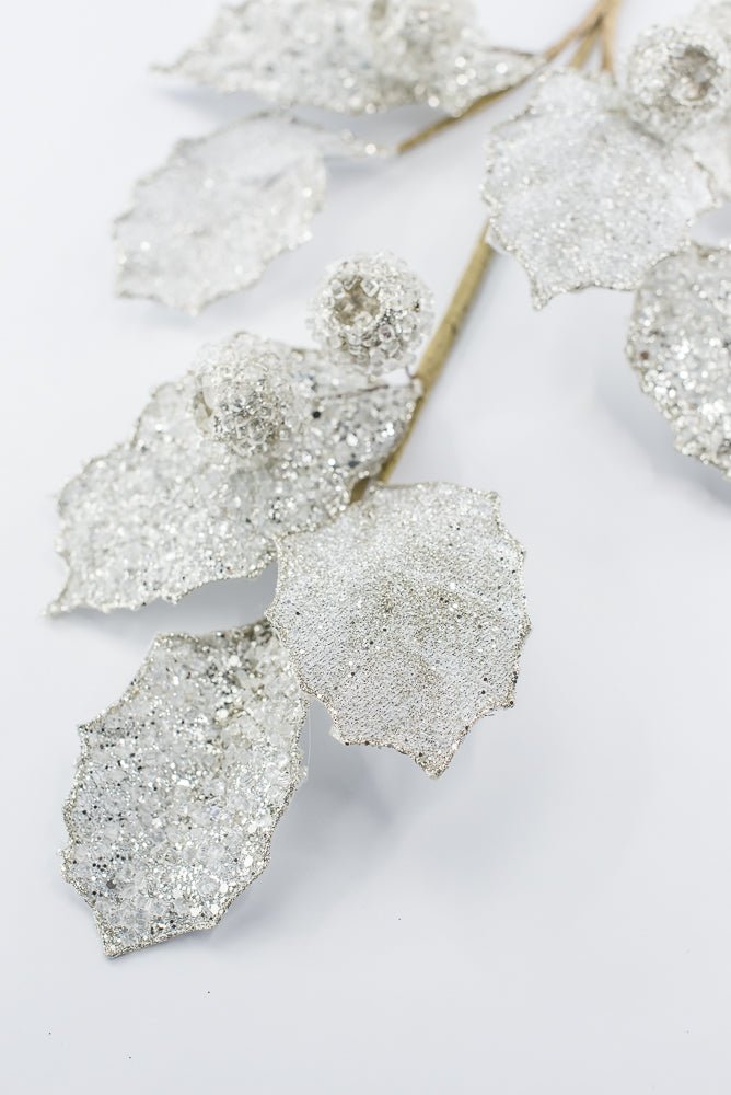 Artificial Platinum Glitter Berry Leaf Spray - 27" - Greenery MarketArtificial Flowers282031