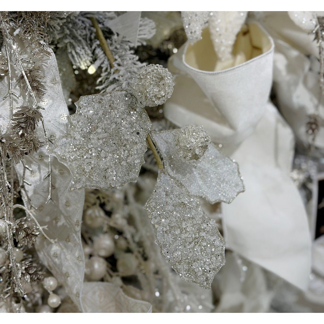 Artificial Platinum Glitter Berry Leaf Spray - 27" - Greenery MarketArtificial Flowers282031
