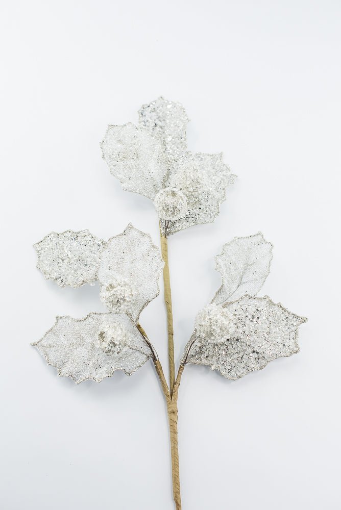 Artificial Platinum Glitter Berry Leaf Spray - 27" - Greenery MarketArtificial Flowers282031