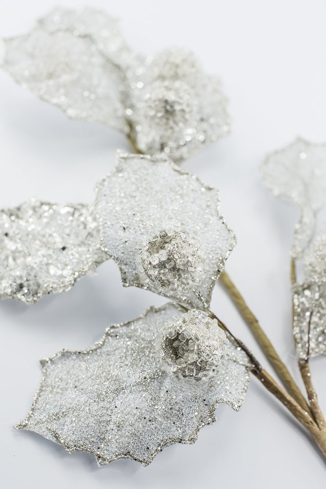 Artificial Platinum Glitter Berry Leaf Spray - 27" - Greenery MarketArtificial Flowers282031