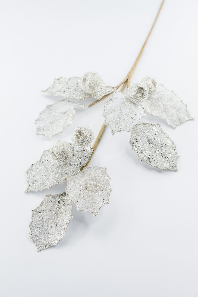 Artificial Platinum Glitter Berry Leaf Spray - 27" - Greenery MarketArtificial Flowers282031