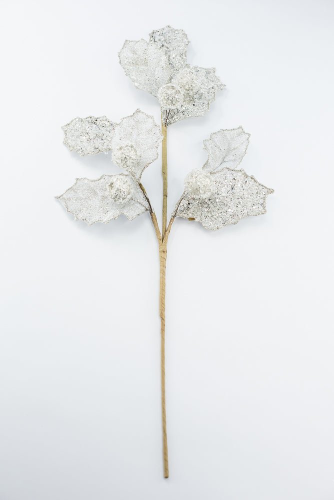 Artificial Platinum Glitter Berry Leaf Spray - 27" - Greenery MarketArtificial Flowers282031