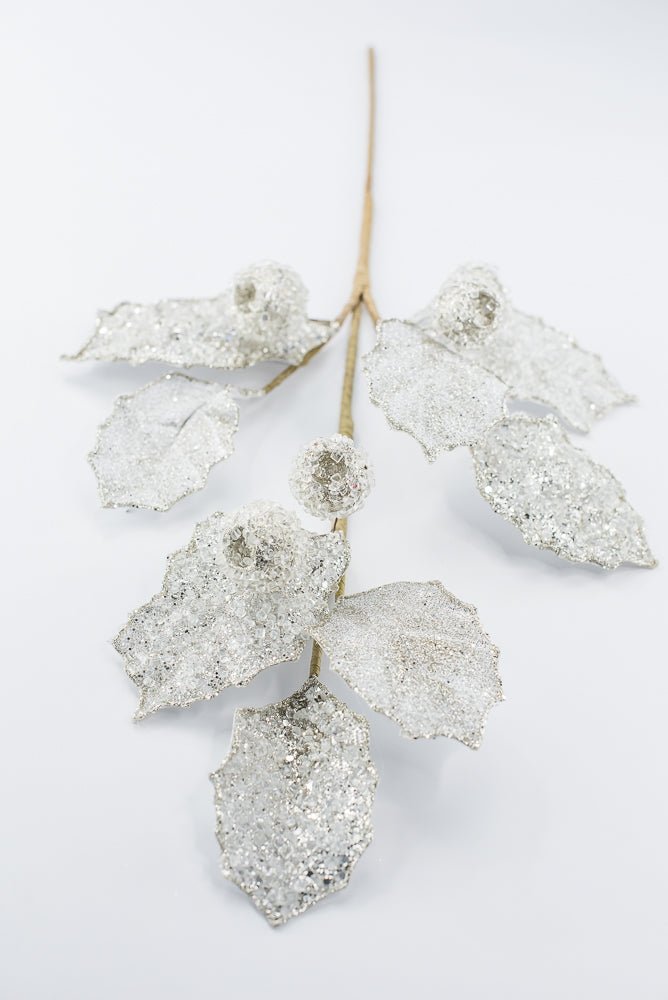 Artificial Platinum Glitter Berry Leaf Spray - 27" - Greenery MarketArtificial Flowers282031