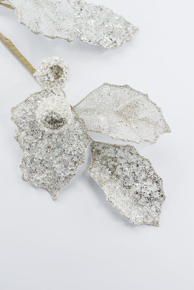 Artificial Platinum Glitter Berry Leaf Spray - 27" - Greenery MarketArtificial Flowers282031