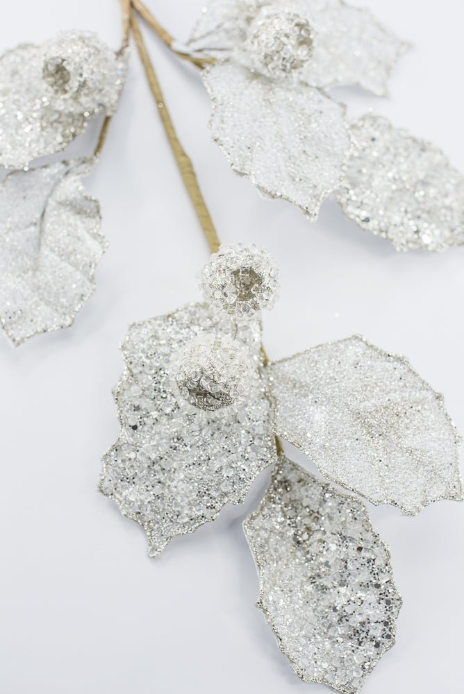 Artificial Platinum Glitter Berry Leaf Spray - 27" - Greenery MarketArtificial Flowers282031