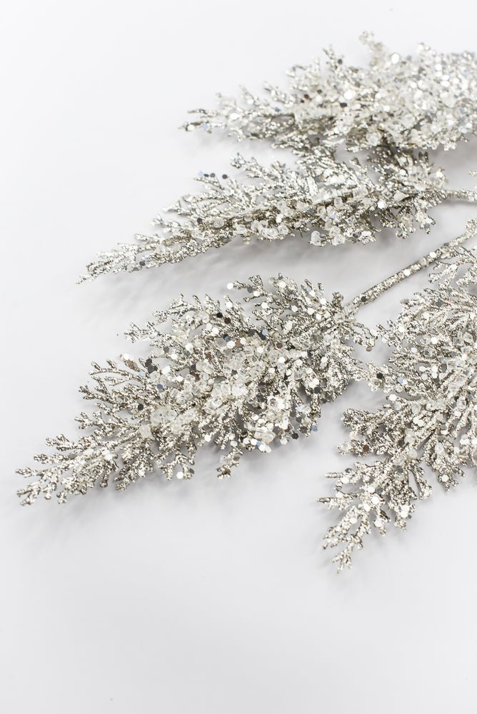 Artificial Platinum Glitter Cedar Spray - 31" - Greenery MarketArtificial Flowers277698