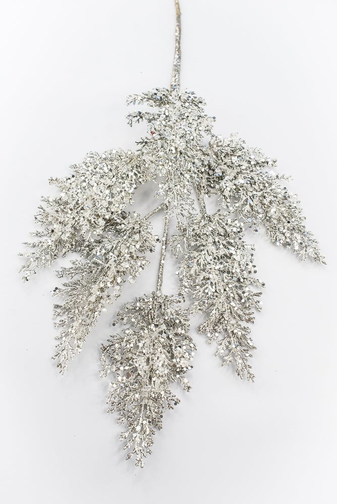 Artificial Platinum Glitter Cedar Spray - 31" - Greenery MarketArtificial Flowers277698