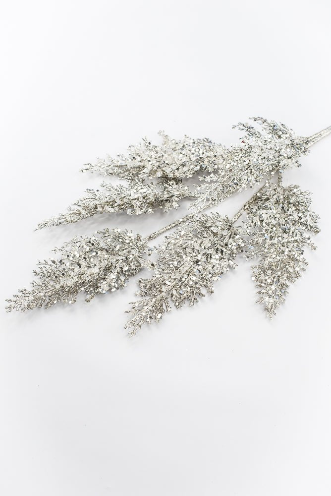 Artificial Platinum Glitter Cedar Spray - 31" - Greenery MarketArtificial Flowers277698