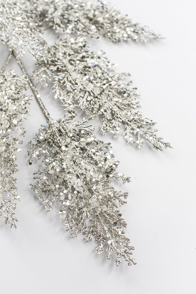 Artificial Platinum Glitter Cedar Spray - 31" - Greenery MarketArtificial Flowers277698