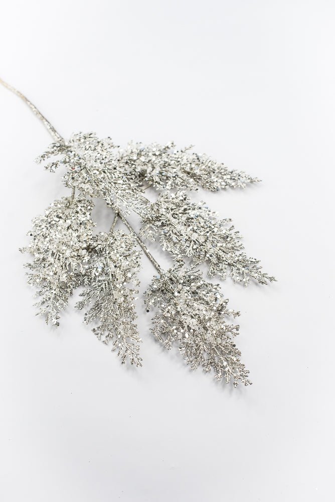 Artificial Platinum Glitter Cedar Spray - 31" - Greenery MarketArtificial Flowers277698