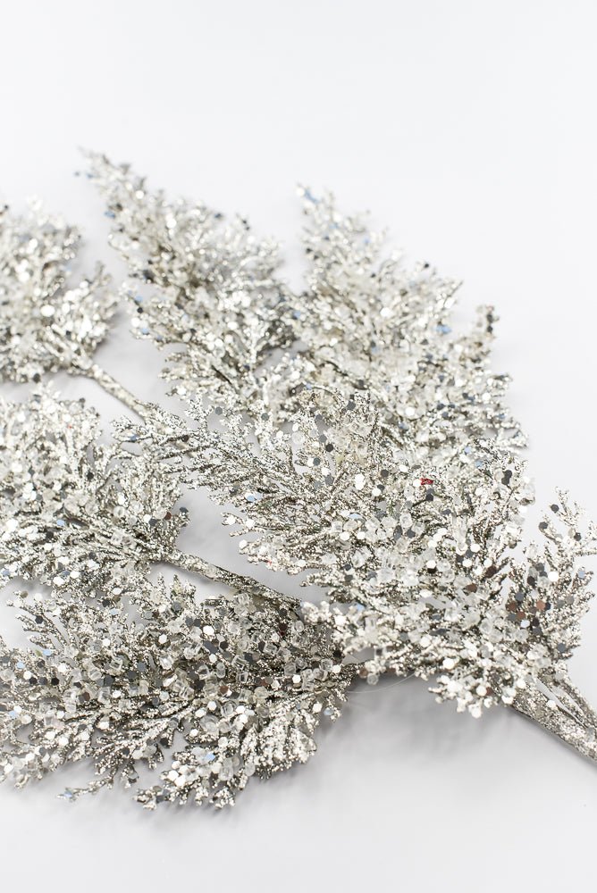Artificial Platinum Glitter Cedar Spray - 31" - Greenery MarketArtificial Flowers277698