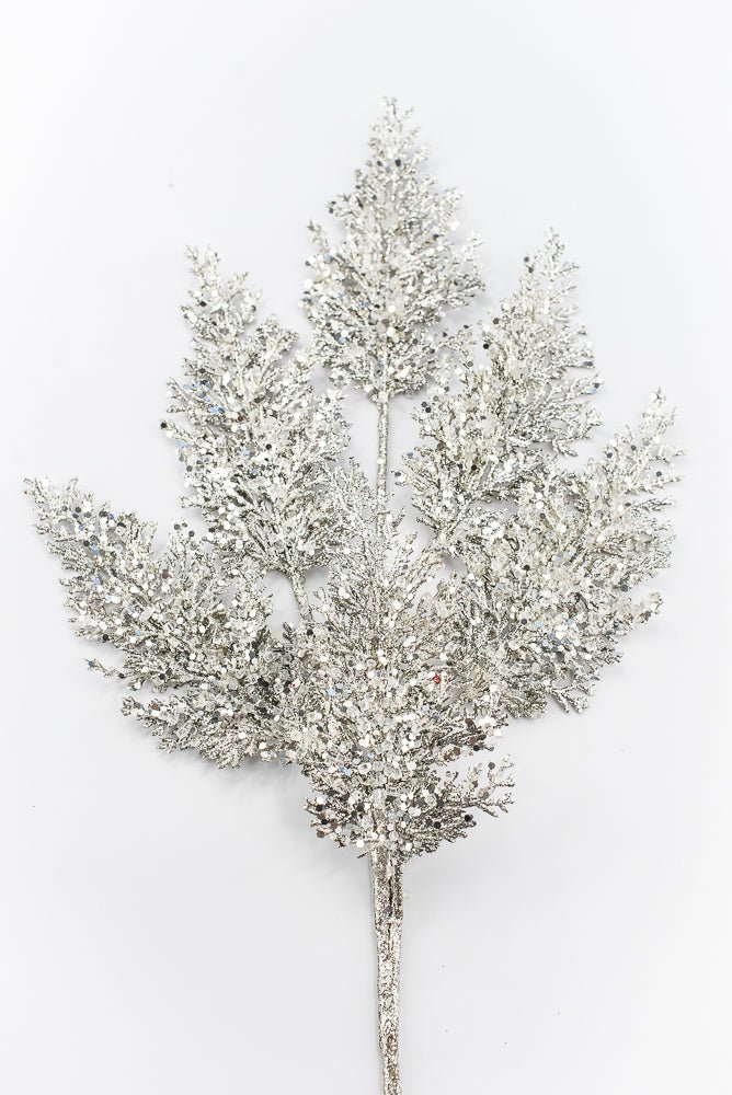 Artificial Platinum Glitter Cedar Spray - 31" - Greenery MarketArtificial Flowers277698