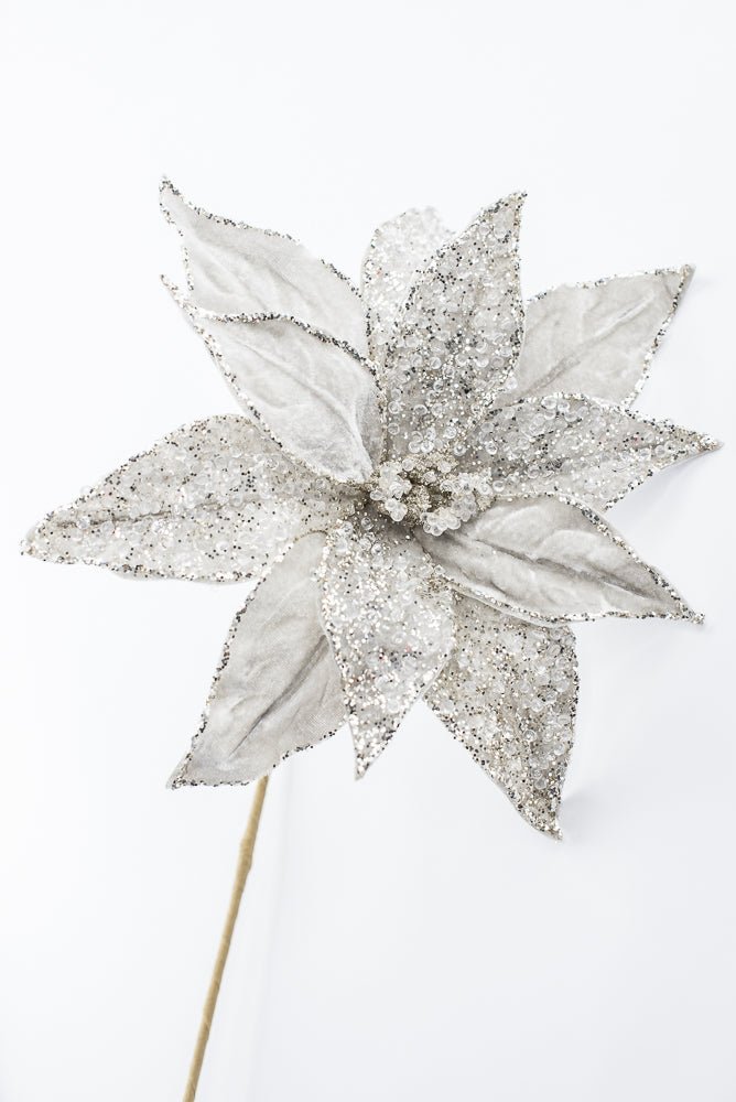 Artificial Platinum Poinsettia Stem - 20" - Greenery MarketArtificial Flowers283337