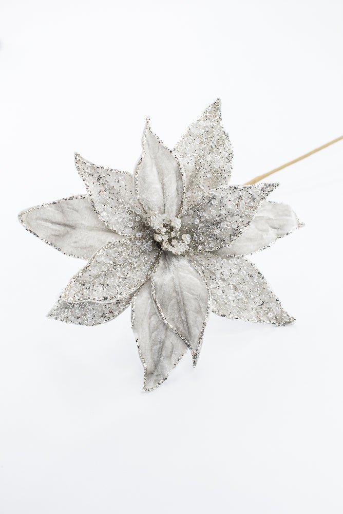 Artificial Platinum Poinsettia Stem - 20" - Greenery MarketArtificial Flowers283337